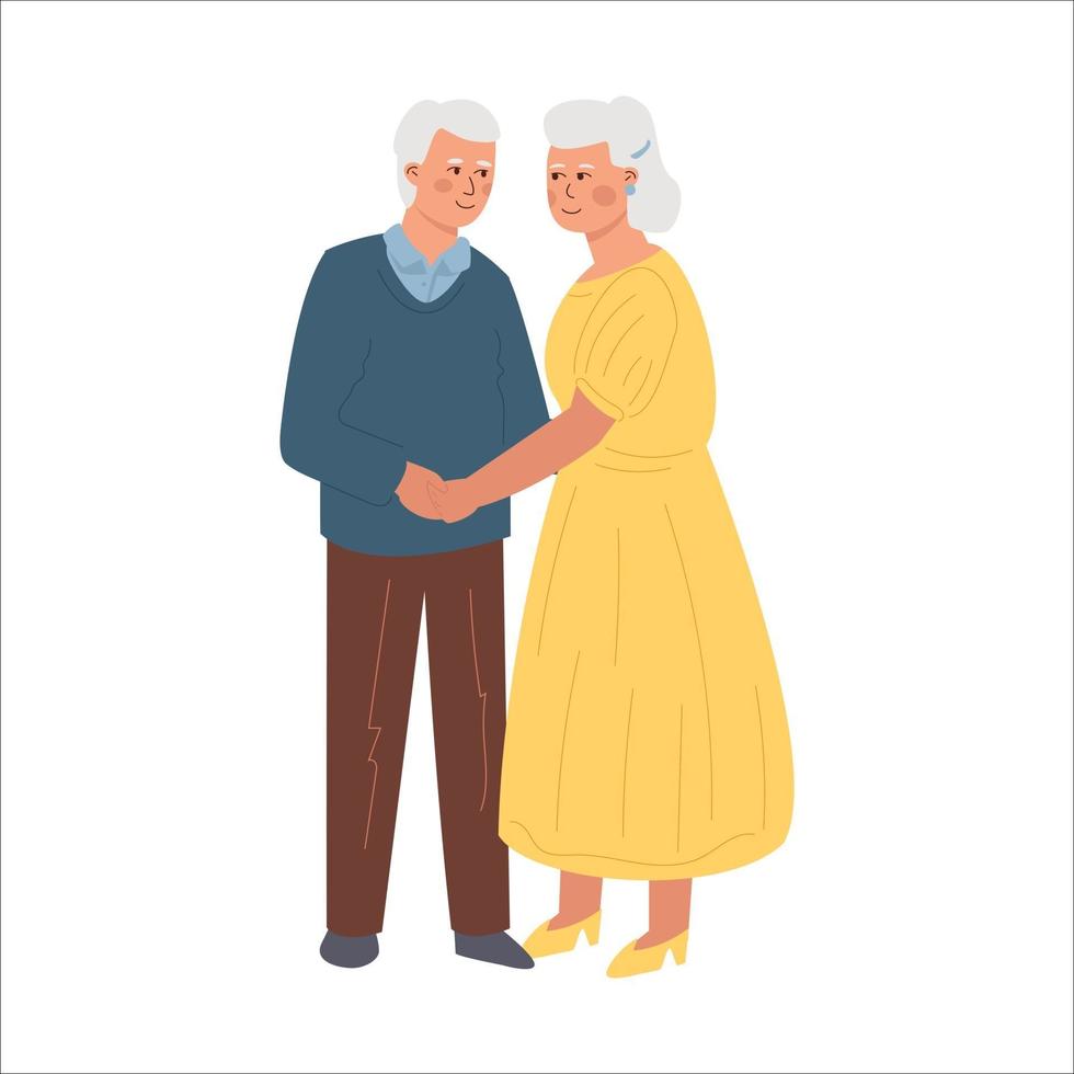 una pareja de ancianos está de pie cogidos de la mano vector