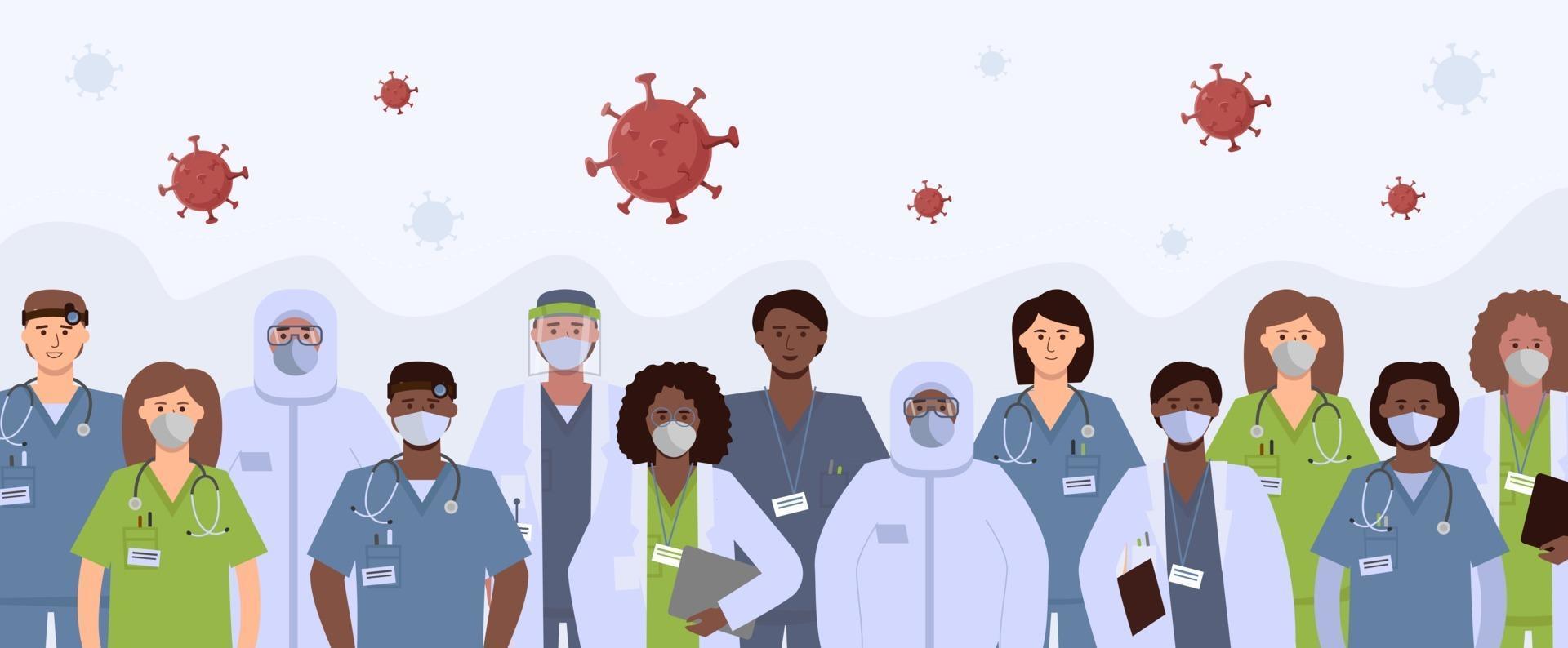 group healthcare workers and coronavirus vector