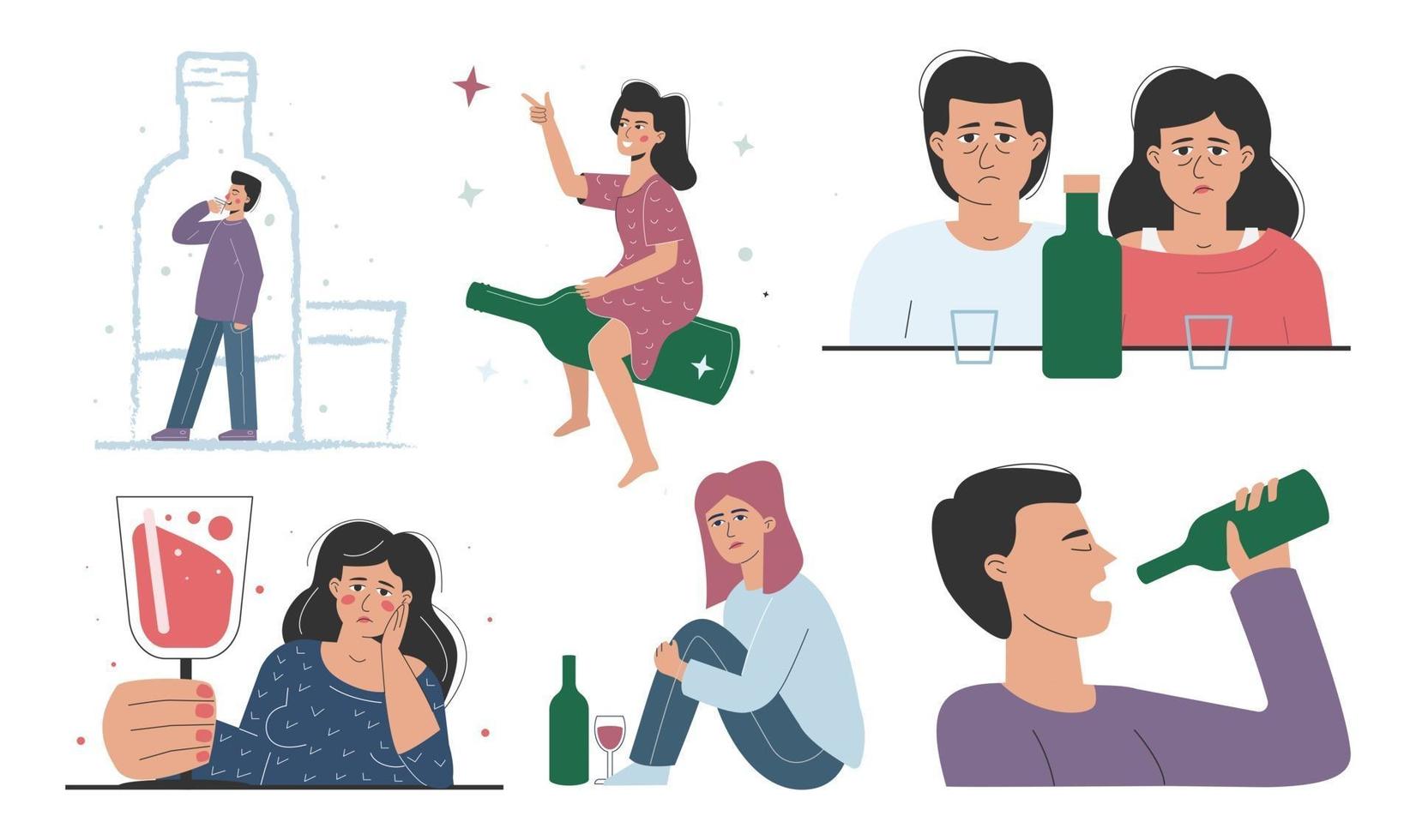 Drunk people and alcoholic abuse vector