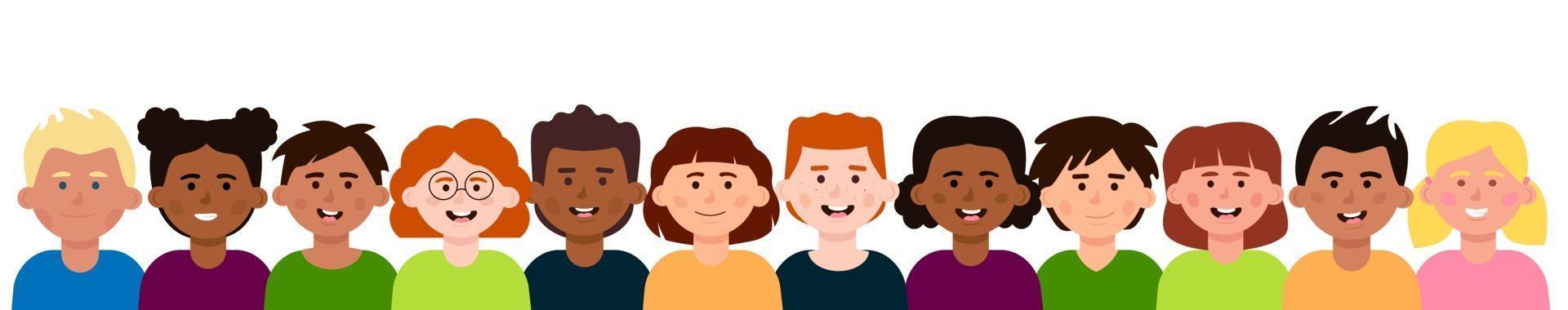 un grupo de niños sonrientes diversos vector