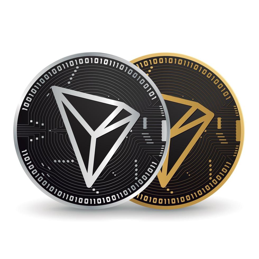 criptomoneda tron de oro y plata vector