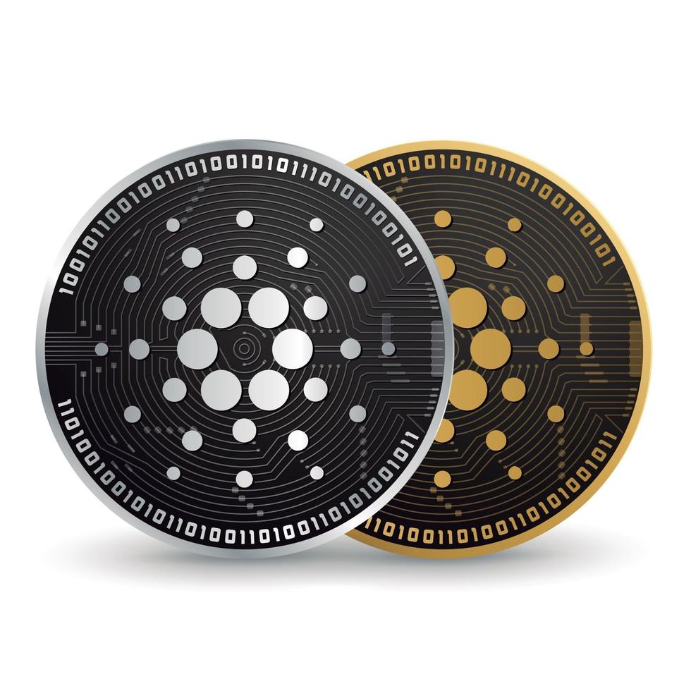 criptomoneda cardano oro y plata vector