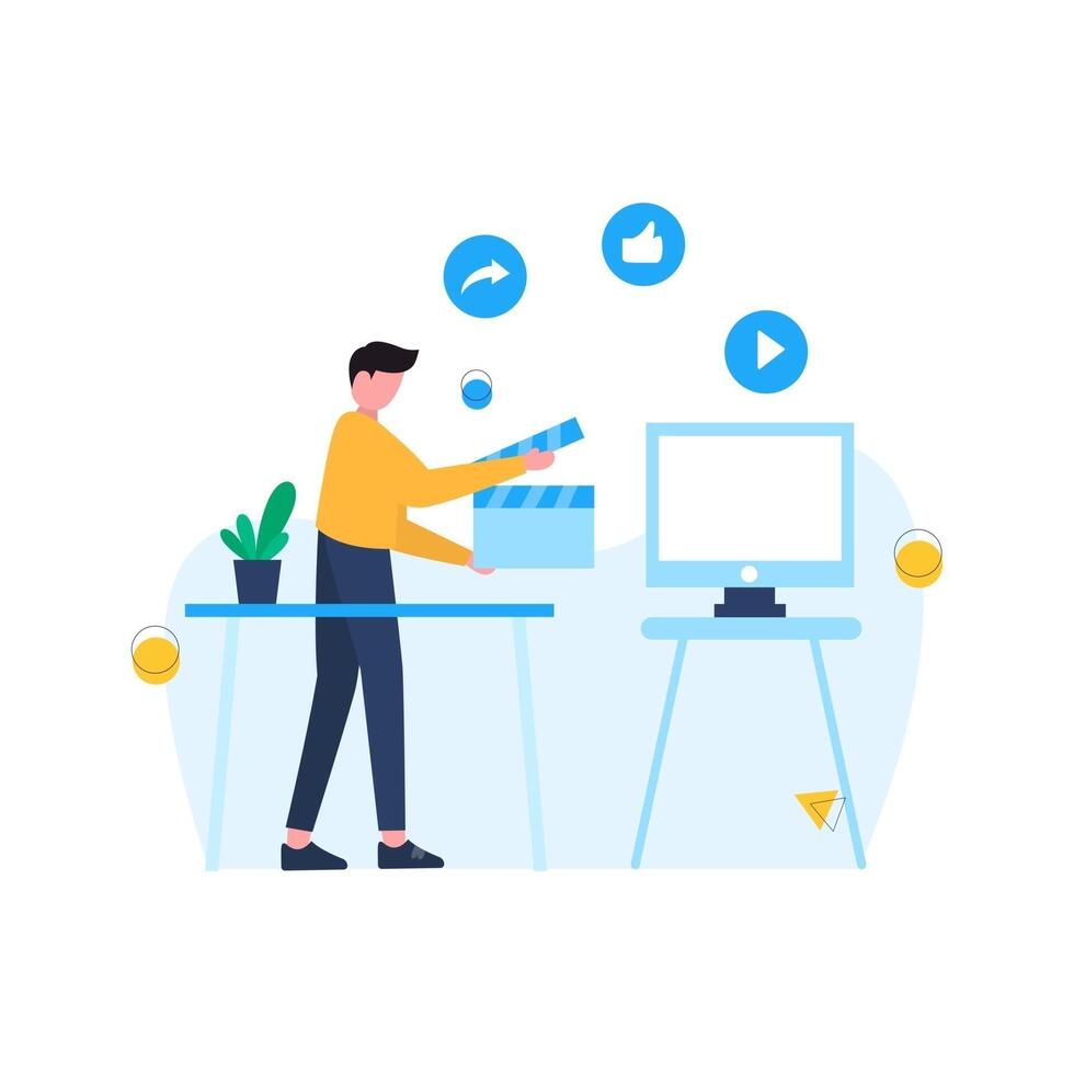 Content creator makes posts on social media vector illustration