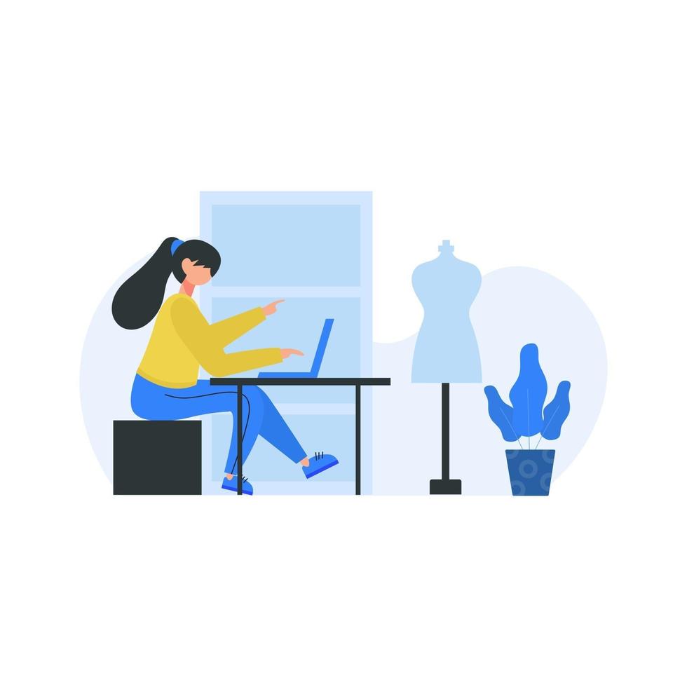 Clothing designers design and display their work in public places vector illustration