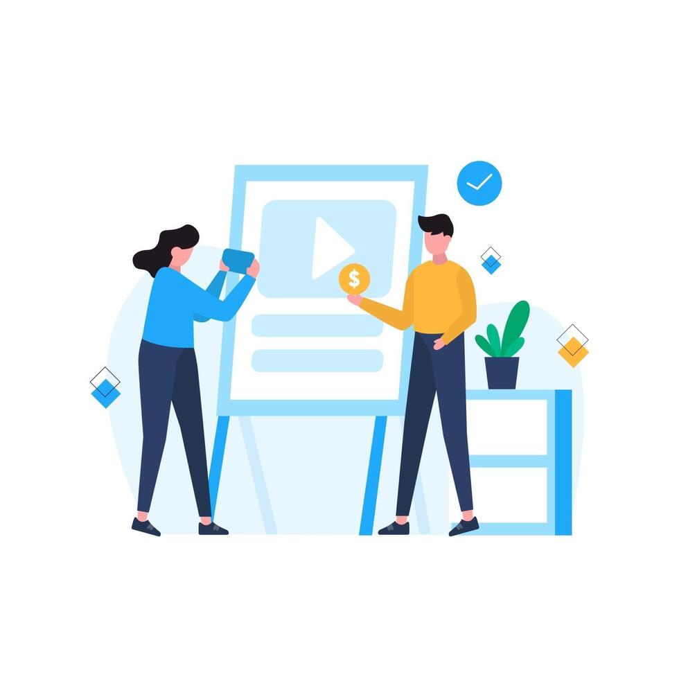 Content creator makes posts on social media vector illustration