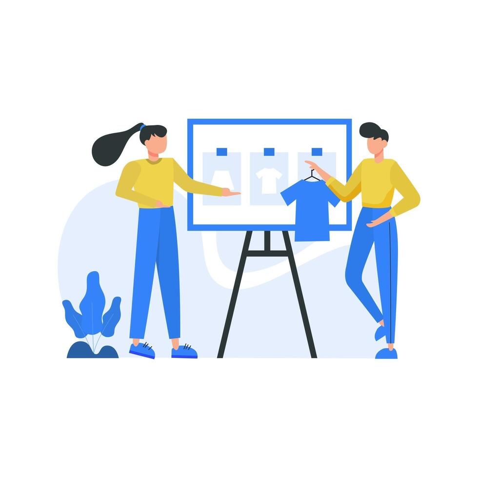 Clothing designers design and display their work in public places vector illustration