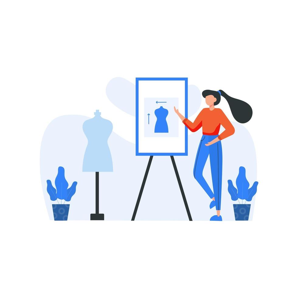 Clothing designers design and display their work in public places vector illustration