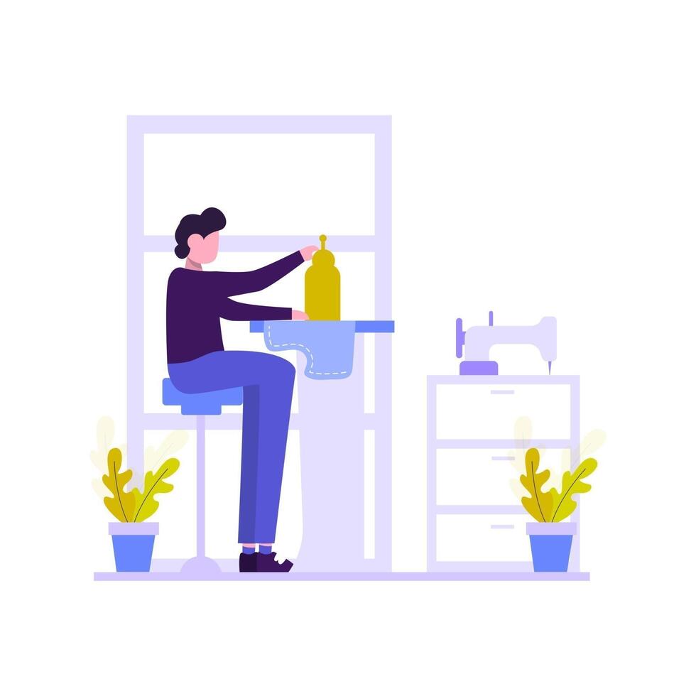 The tailor makes a customer clothes order vector illustration