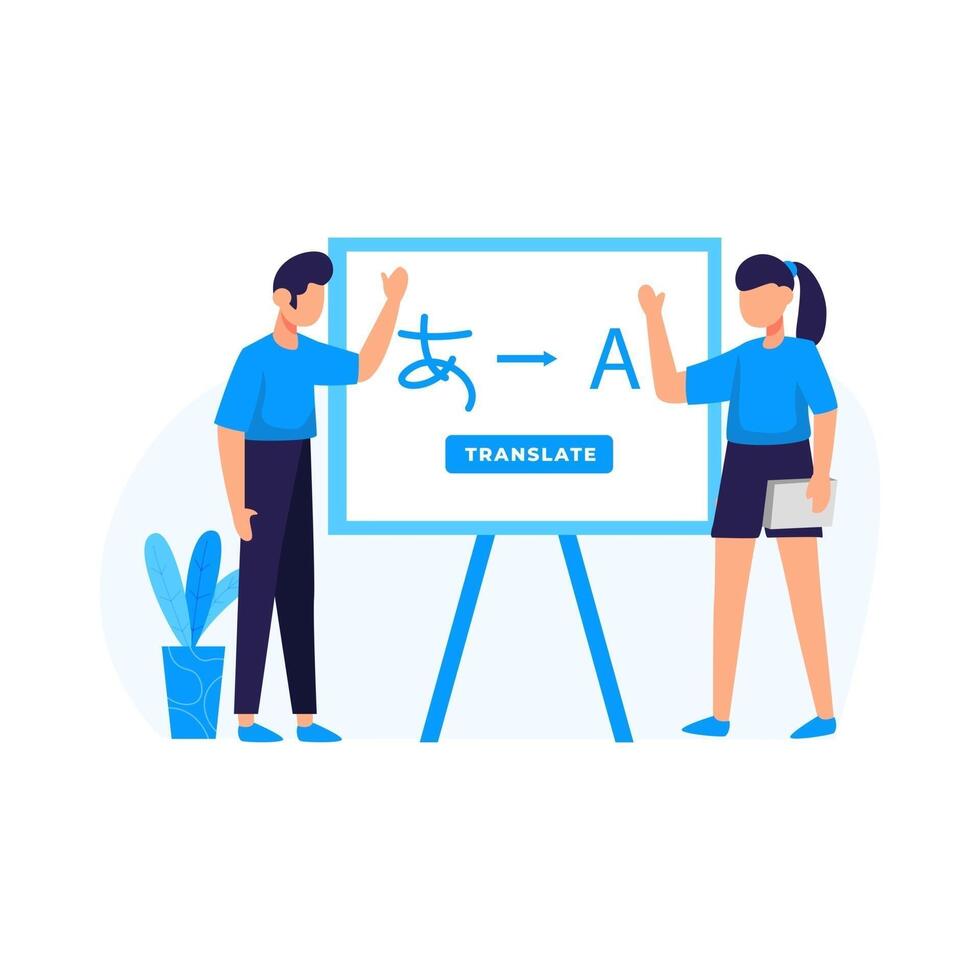 Translators translate articles teach and communicate using foreign languages vector illustration