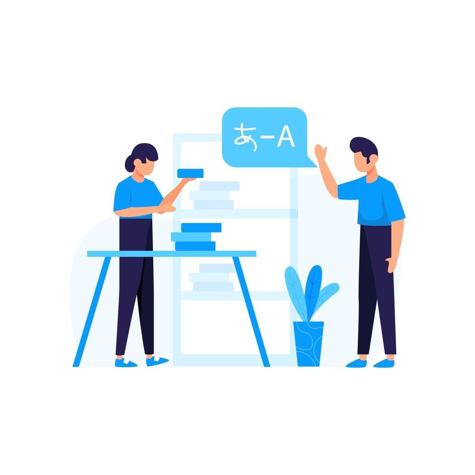 Translators translate articles teach and communicate using foreign languages vector illustration