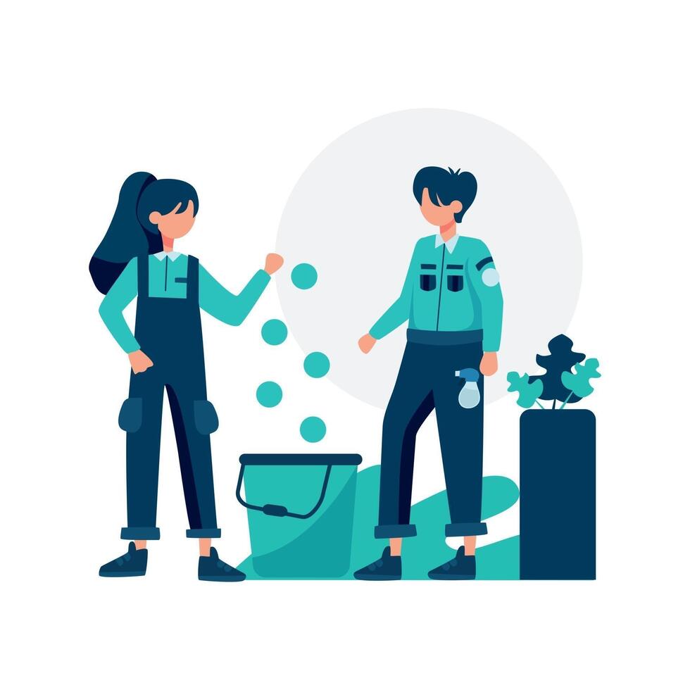Cleaning service cleans and maintains the room vector illustration