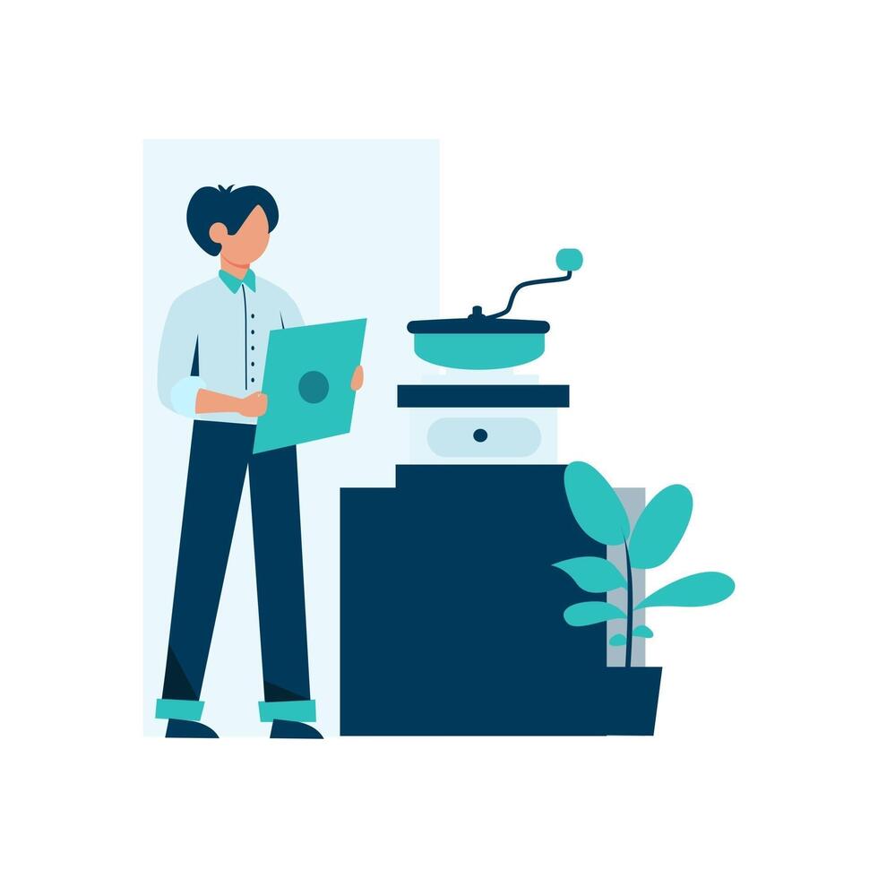 Barista serves customers in the coffee shop vector illustration