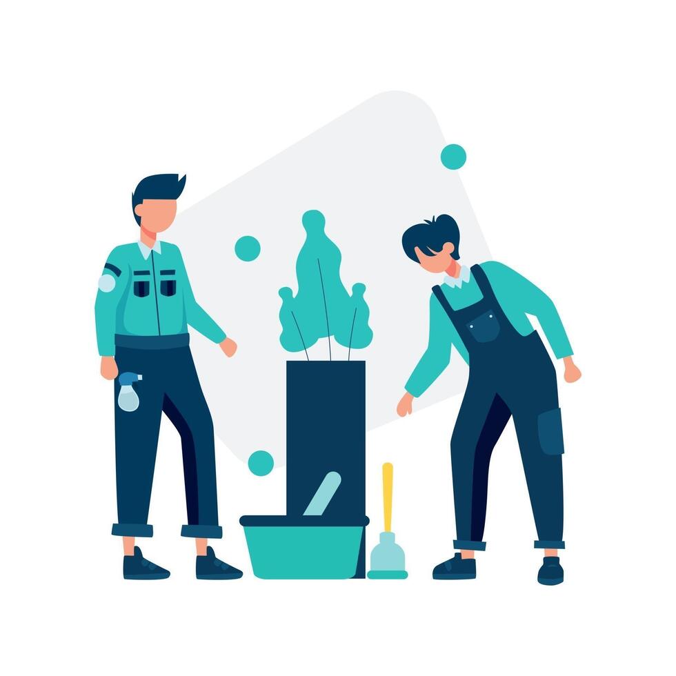 Cleaning service cleans and maintains the room vector illustration