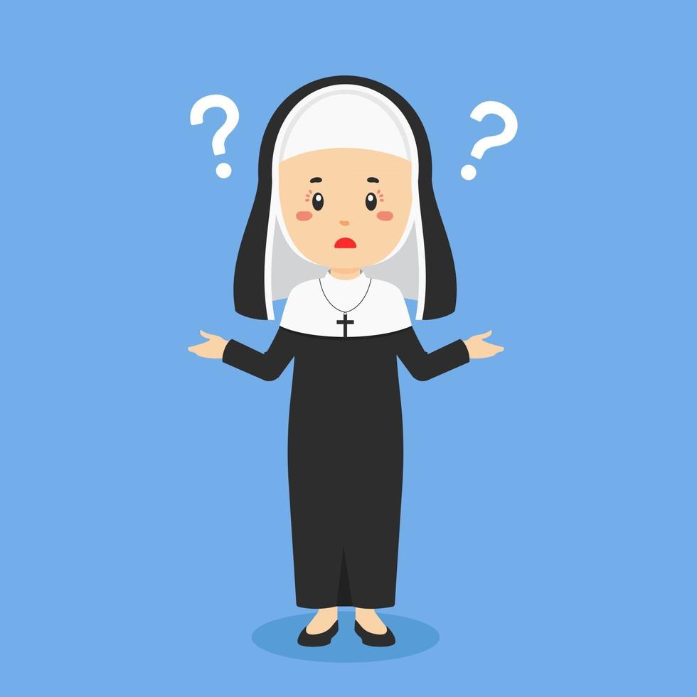 Catholic Nun Confused with Question Mark vector