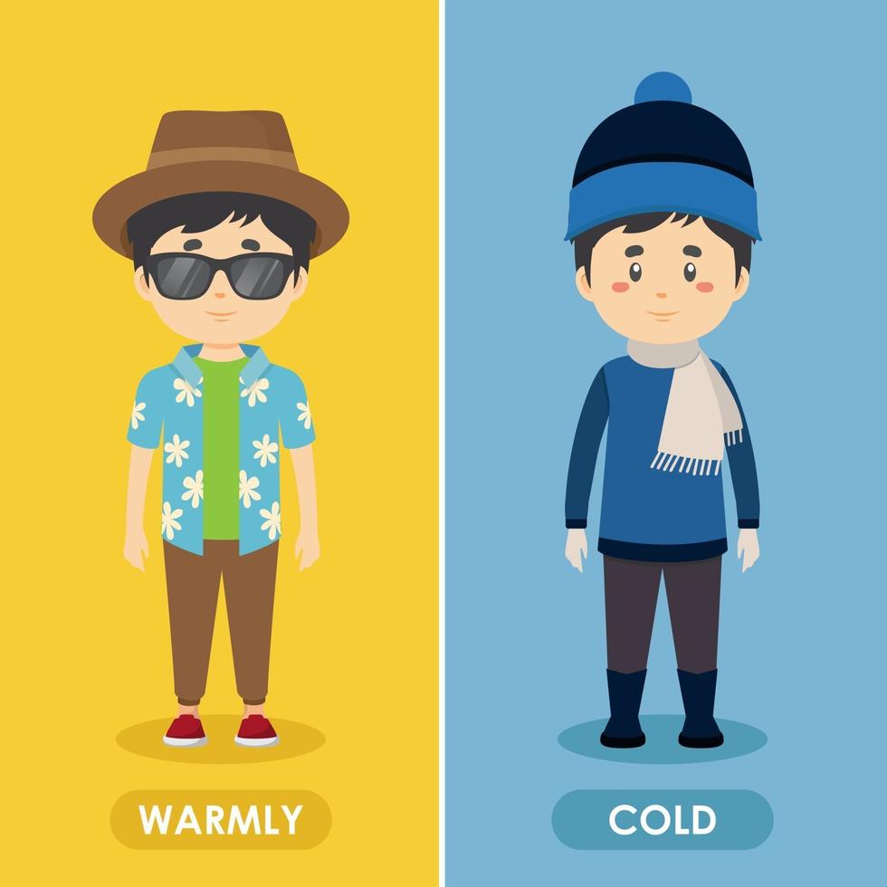 personajes con atuendos de verano e invierno. vector