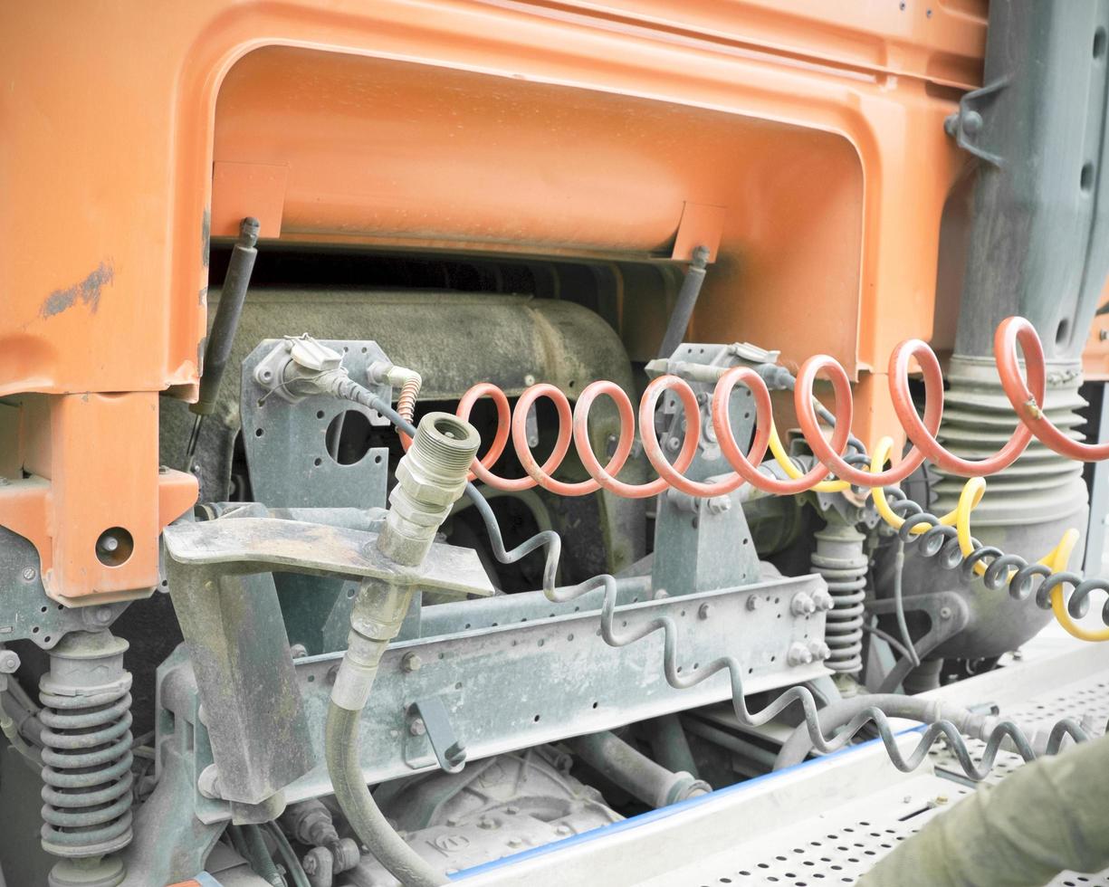 Back view of a truck cabin with coiled wires photo