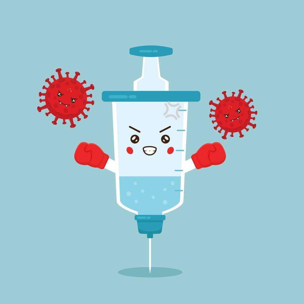 Cute Vaccine Character Fights Against Viruses vector