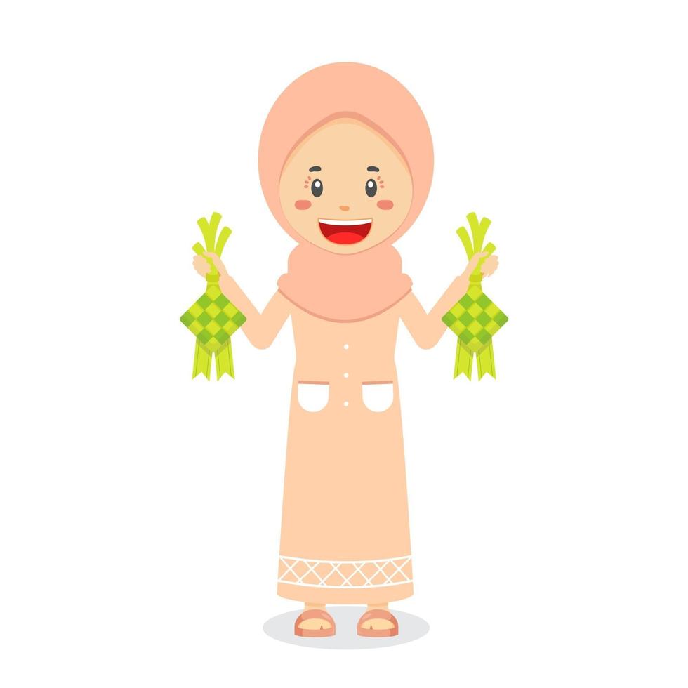 stock vector personaje musulmán sostiene ketupat