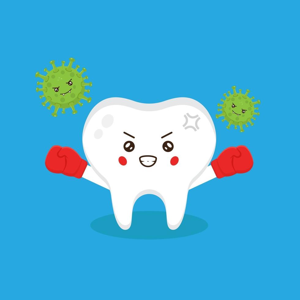 Cute Tooth Character Fights Against Microbes vector