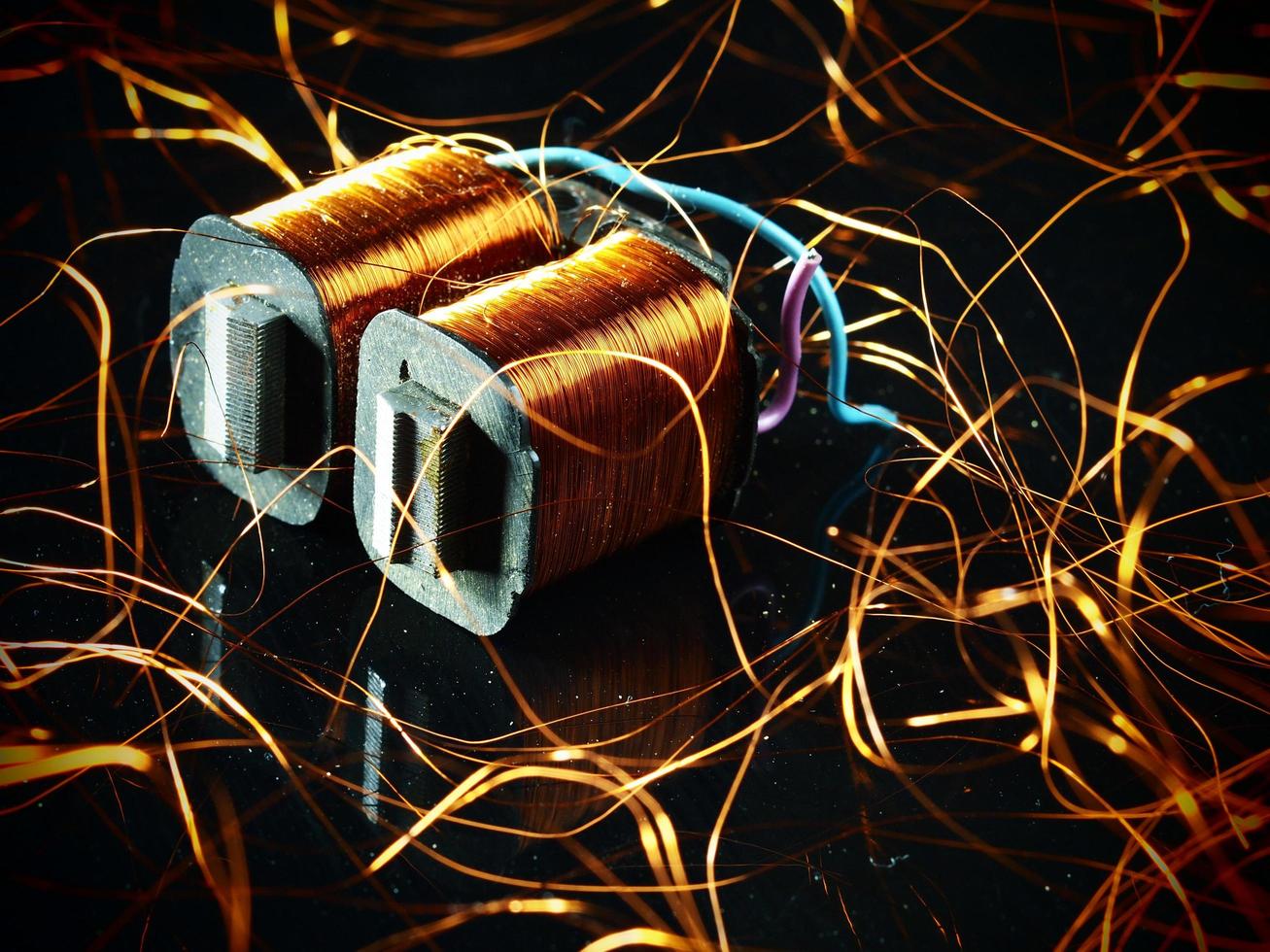 Electricity transformer with copper wire photo