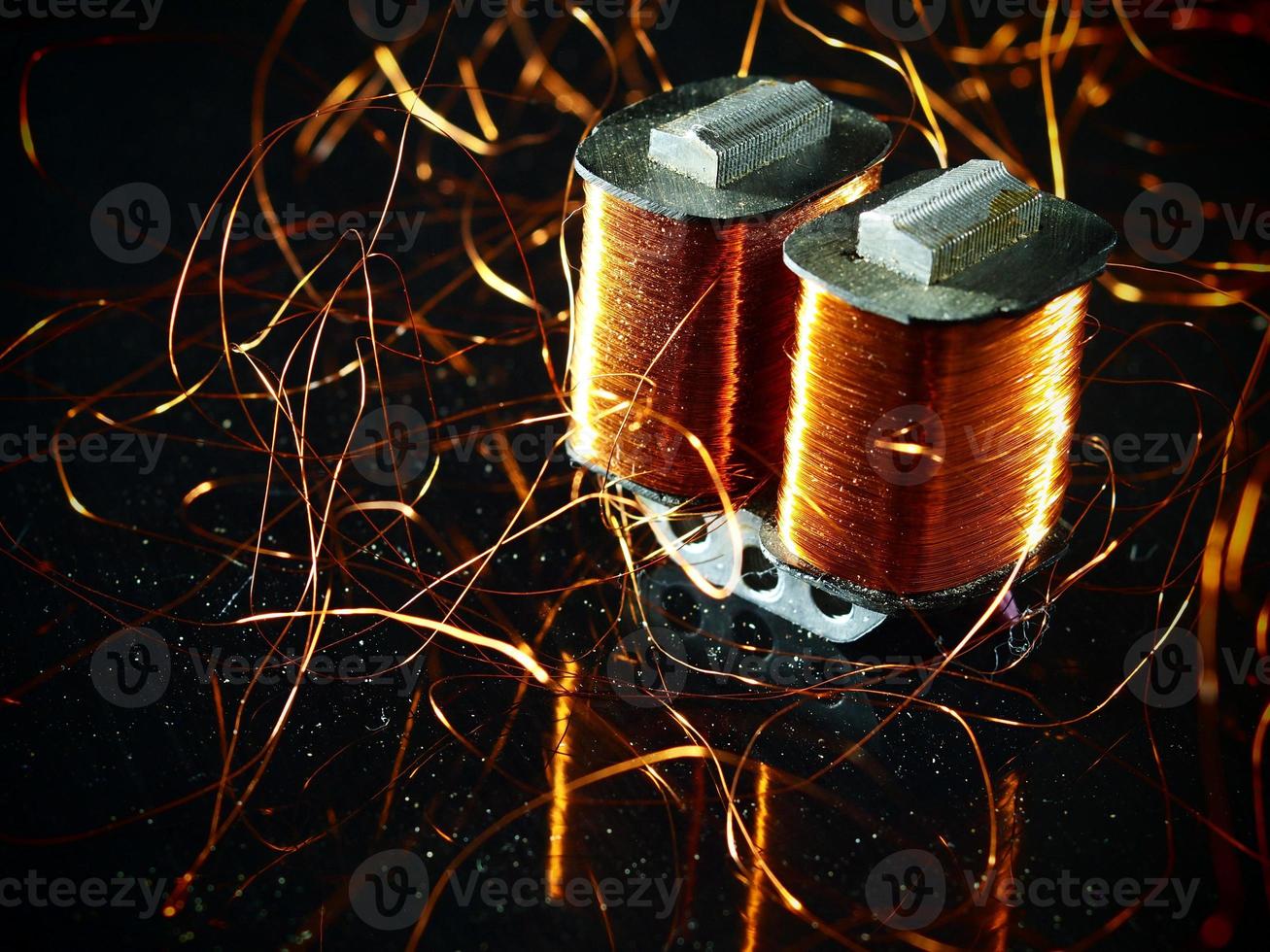 Electricity transformer with copper wire photo