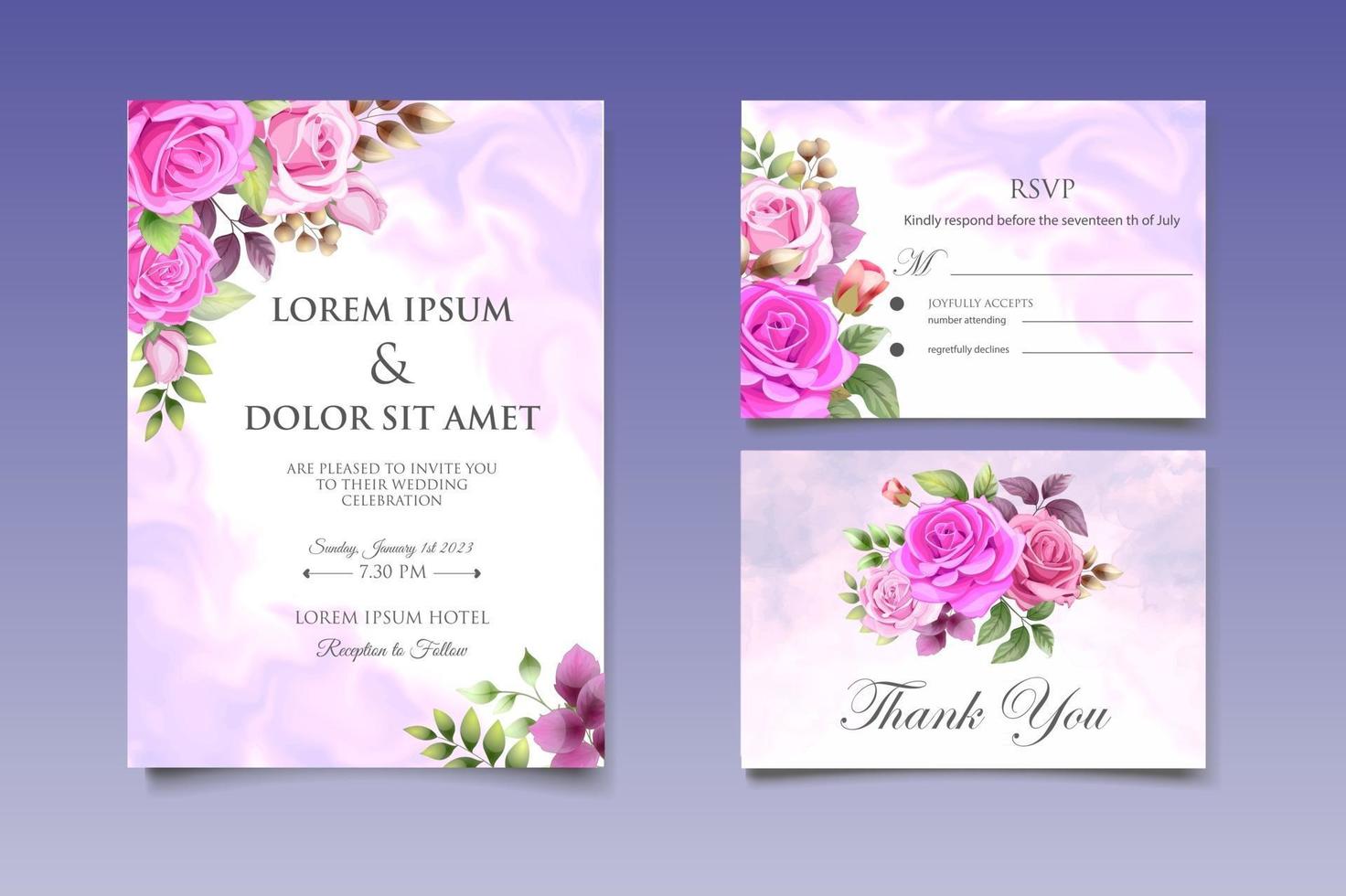 Beautiful Hand Drawing Floral Wedding Invitation Card vector