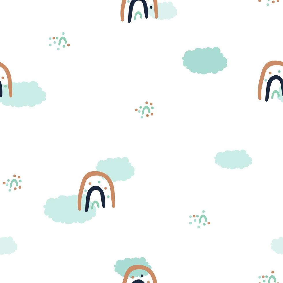 lindo, arco iris, nubes, seamless, patrón vector