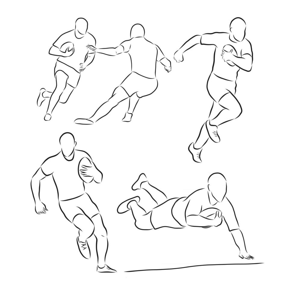 Running rugby player abstract black vector silhouette Rugby player vector sketch illustration