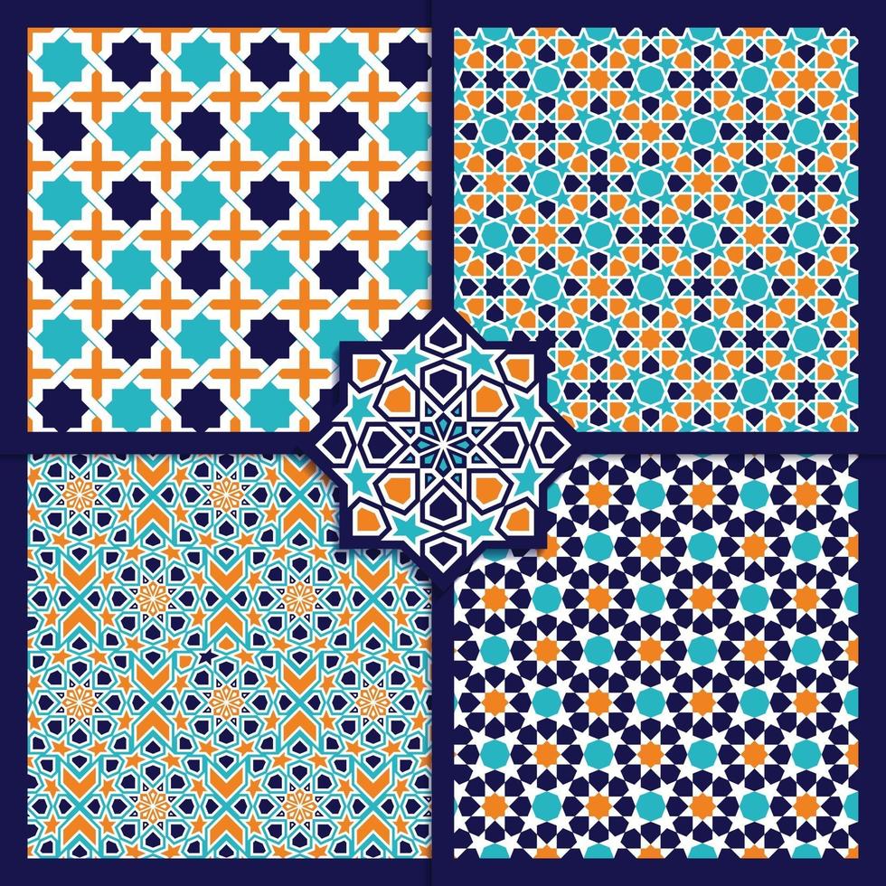 Seamless Islamic color patterns set vector