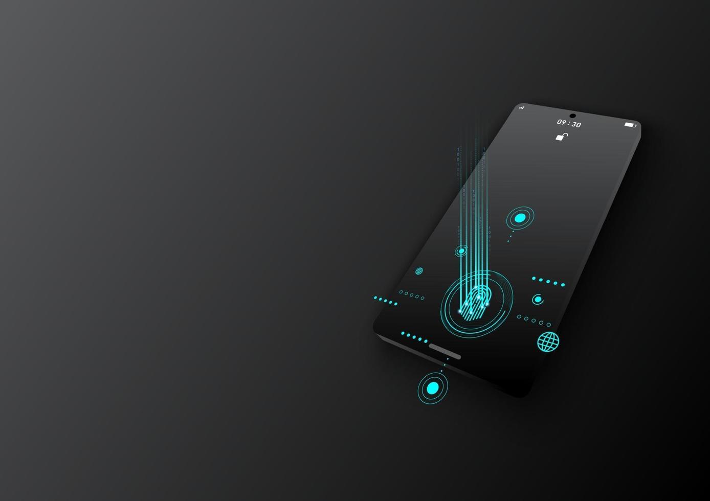 3D vector design Concept of fingerprint scan technology on the screen of smartphone