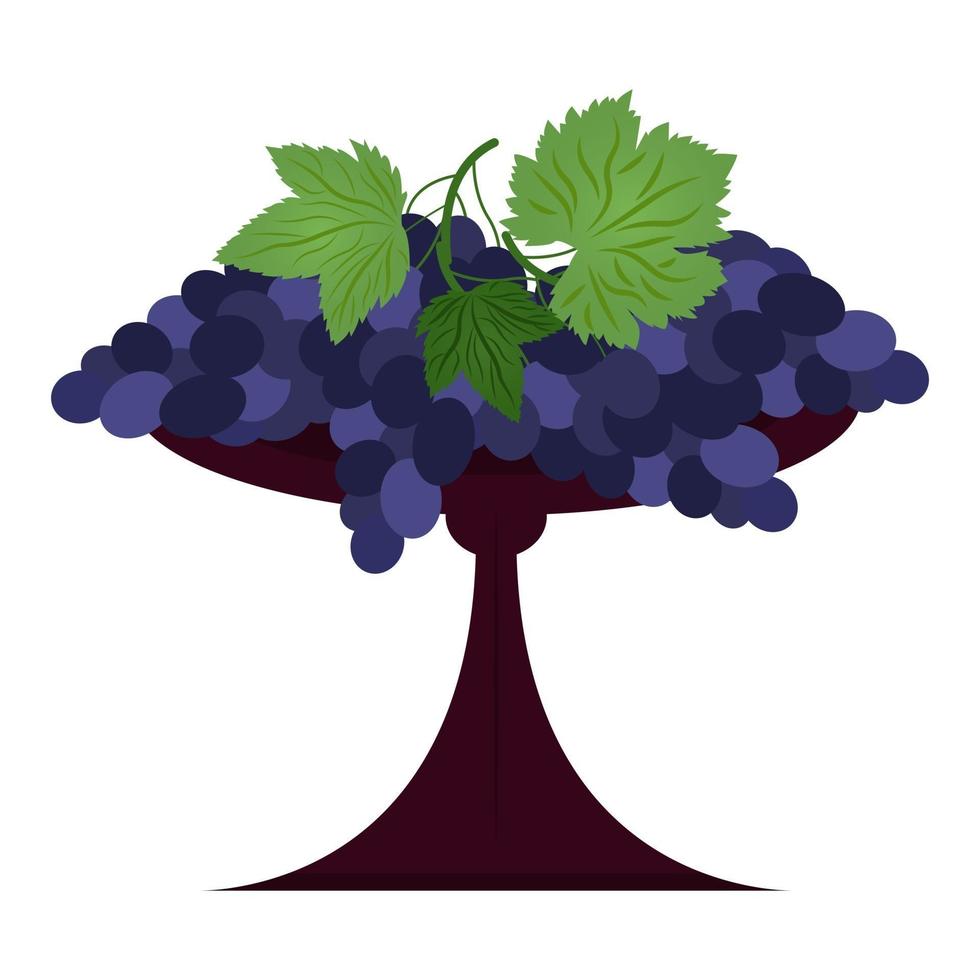 Grapes with leaves in a fruit bowl Flat style vector Illustration