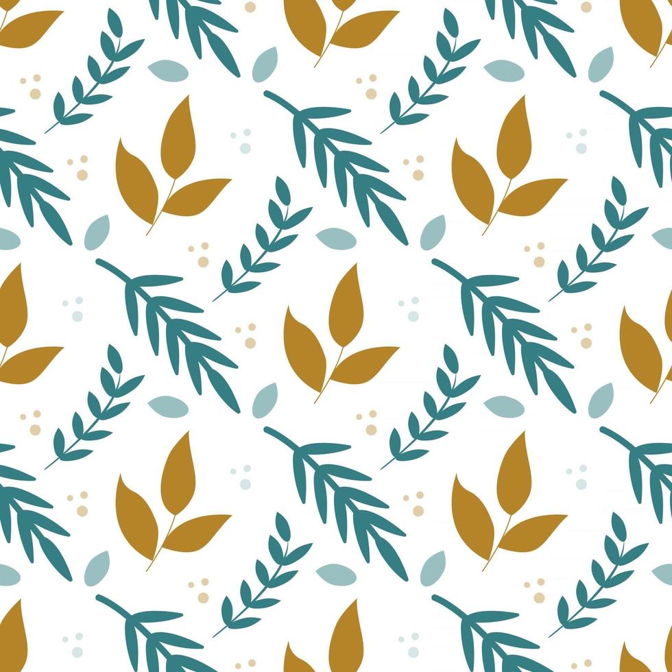 Plants twigs and leaves on a white background Vector seamless pattern wallpaper packaging paper design and fabric printing