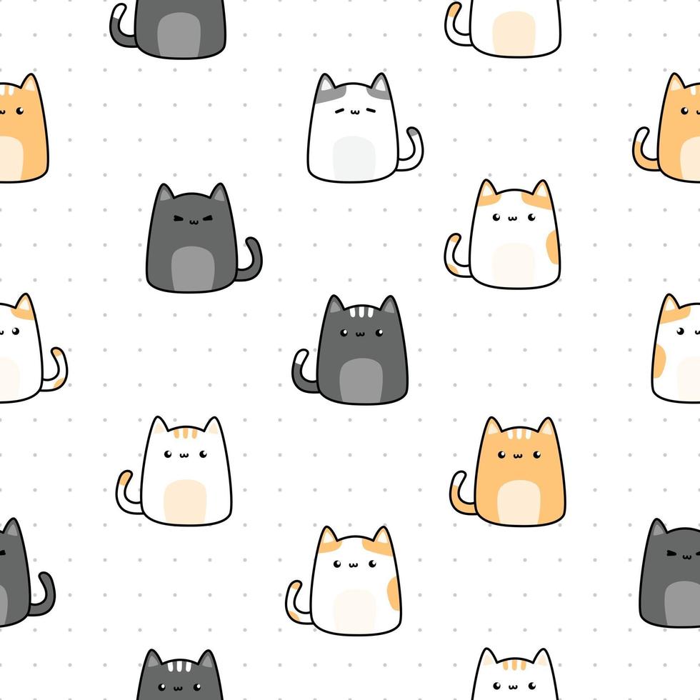 Cute chubby cat kitten cartoon doodle seamless pattern vector