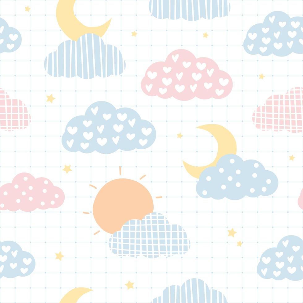 Cute sun and moon sky pastel cartoon seamless pattern vector