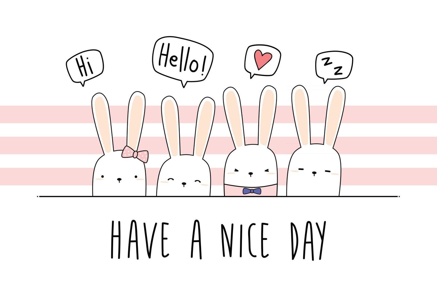Cute rabbit bunny greeting cartoon doodle vector