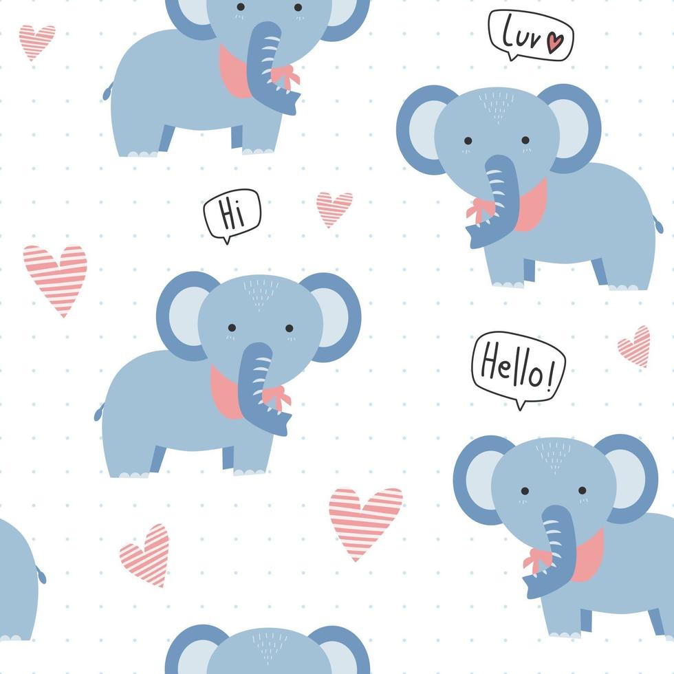 lindo, elefante, caricatura, seamless, patrón vector