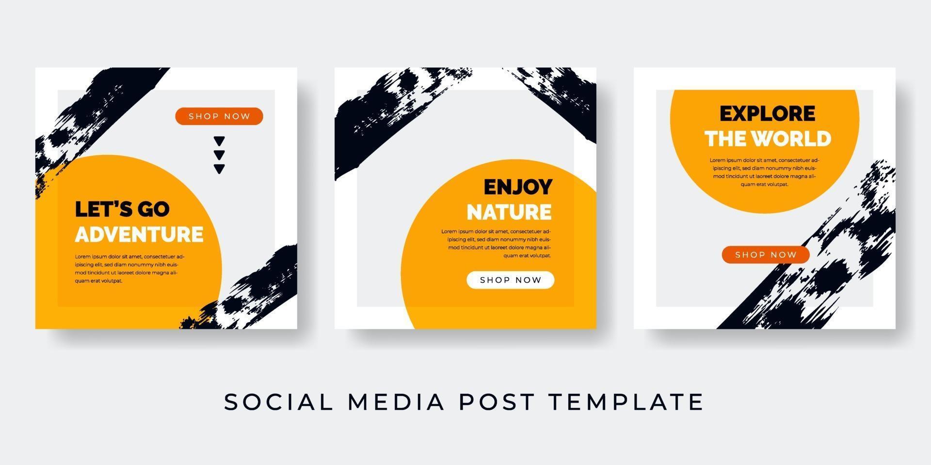 Social media modern adventure stories and post creative set Background template with copy space for text in yellow and black brush vector