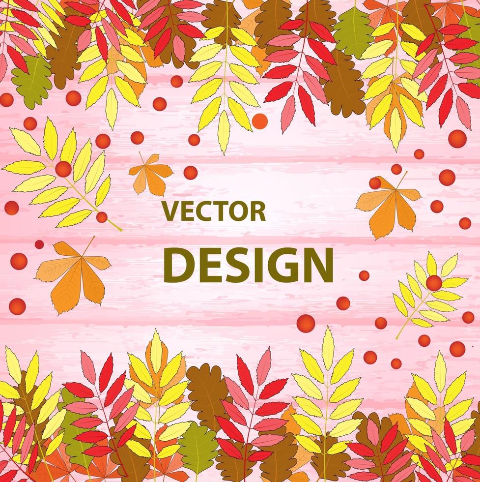 Vector background image consisting of boards and autumn leaves