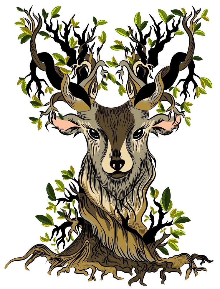 Vector image of a deer as a concept of a single whole nature and animals