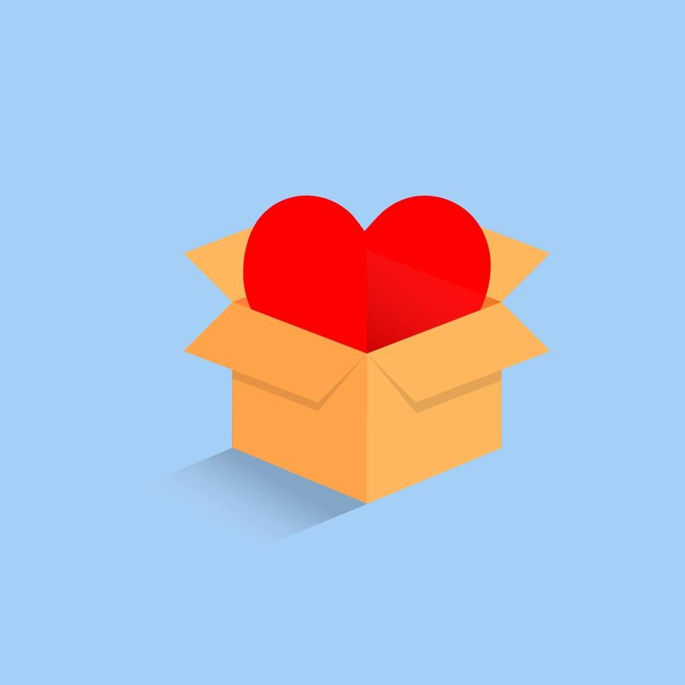 3d open box with red heart vector illustration