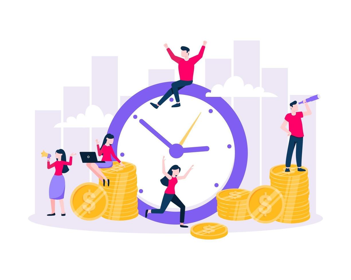 Time is money save time business concept flat style vector illustration