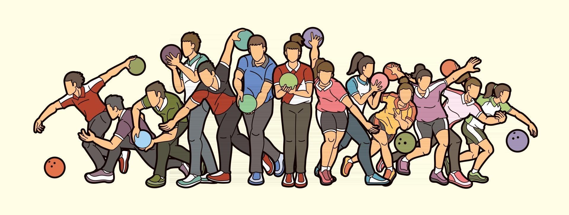 Group of Bowling Players Sport Player Action vector