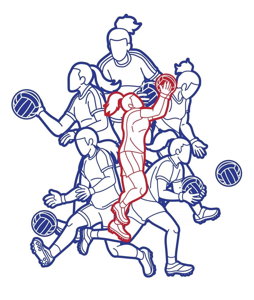 Outline Group of Gaelic Football Sport Players vector