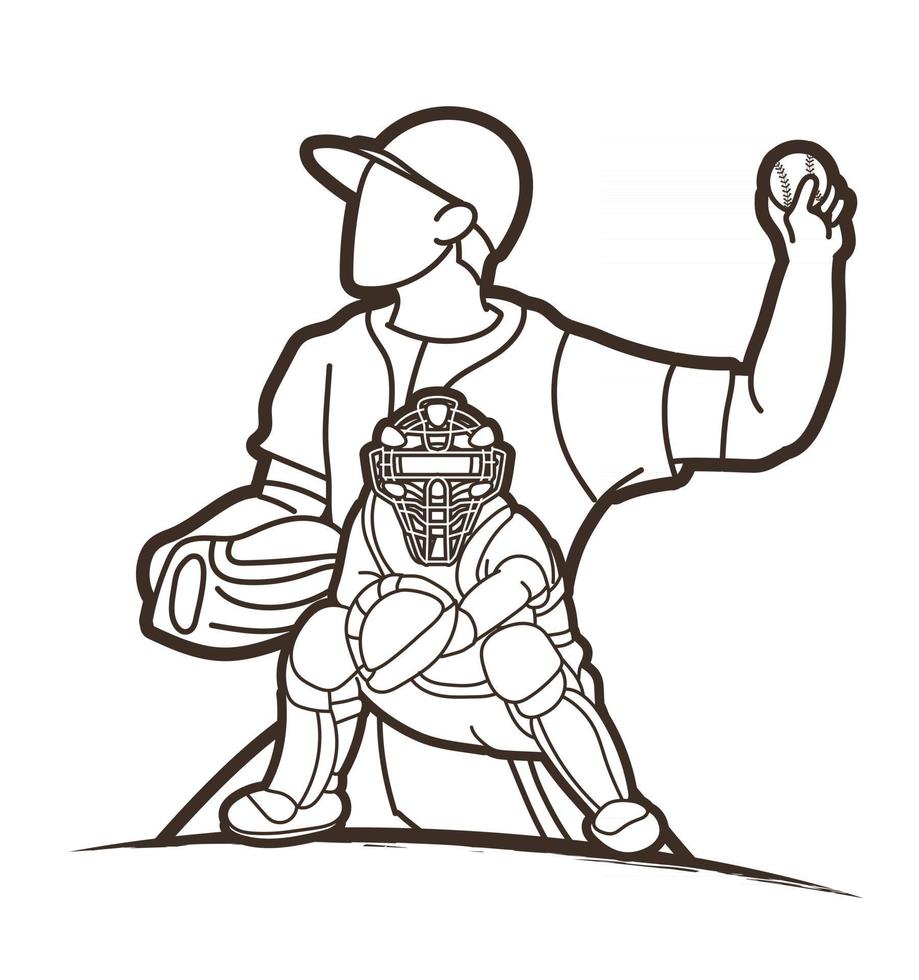 Baseball Player Action Outline vector