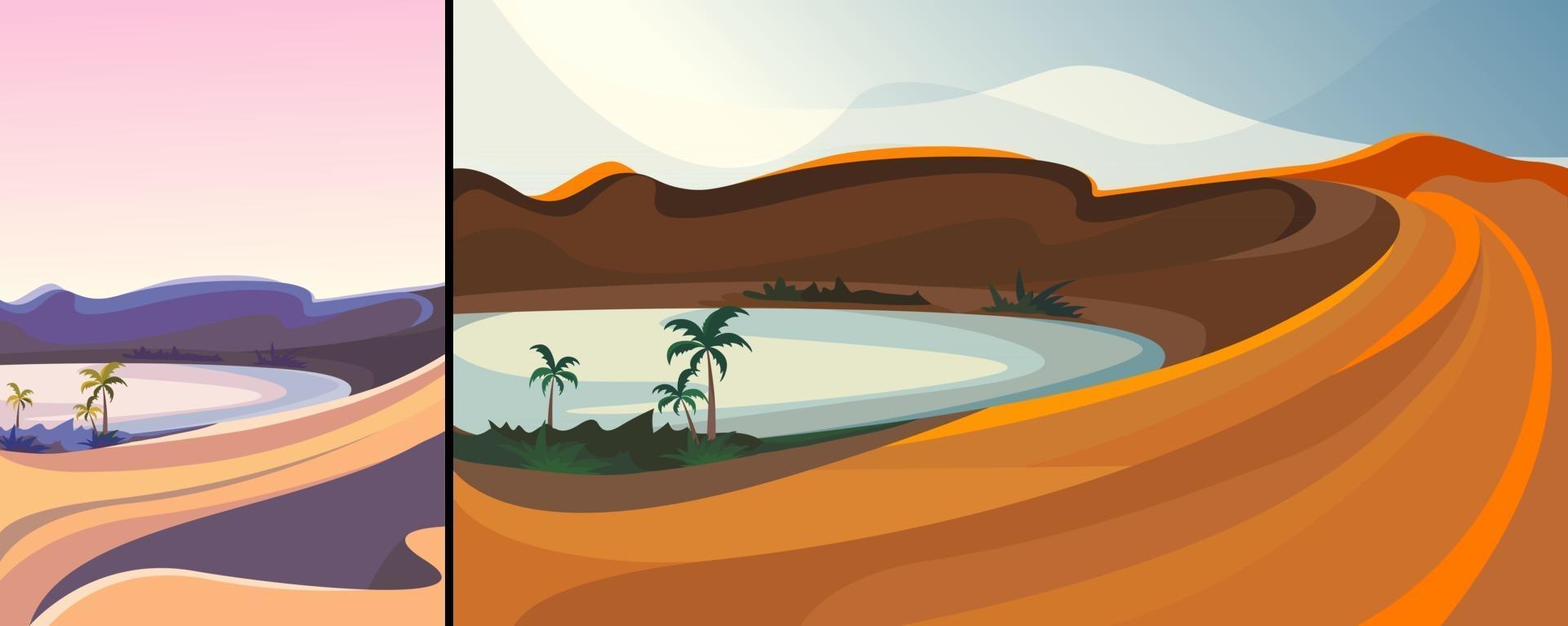 Beautiful desert oasis in vertical and horizontal orientation vector