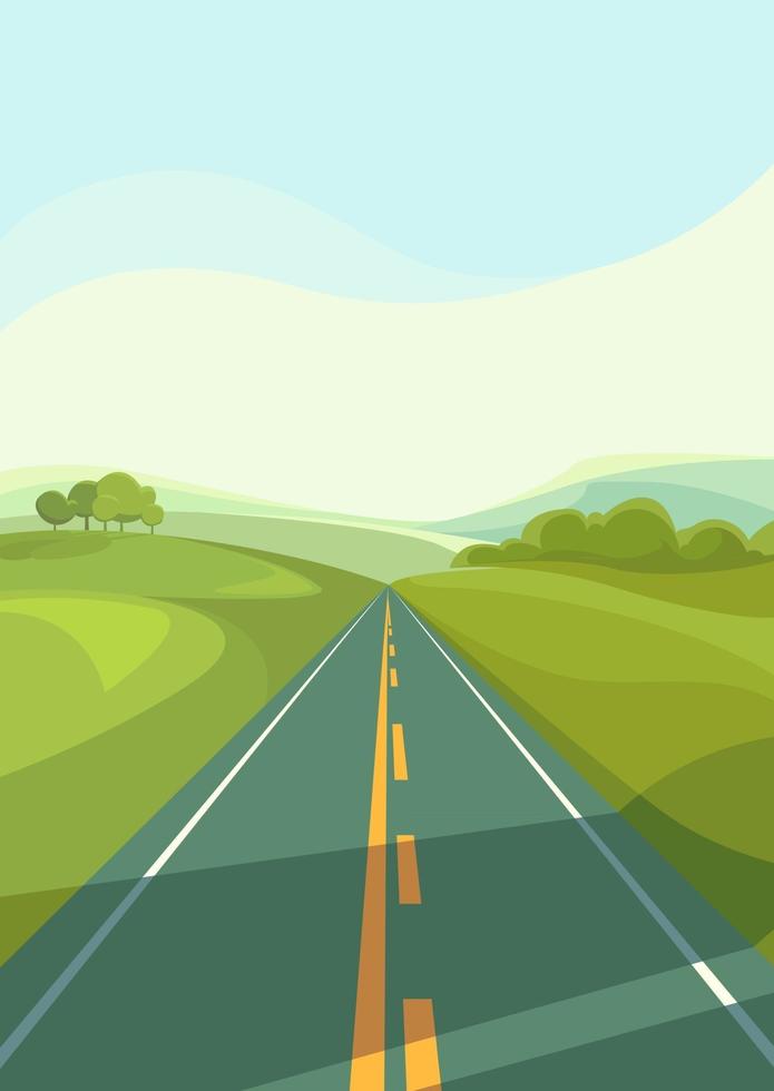 Carretera que atraviesa los campos en orientación vertical. vector