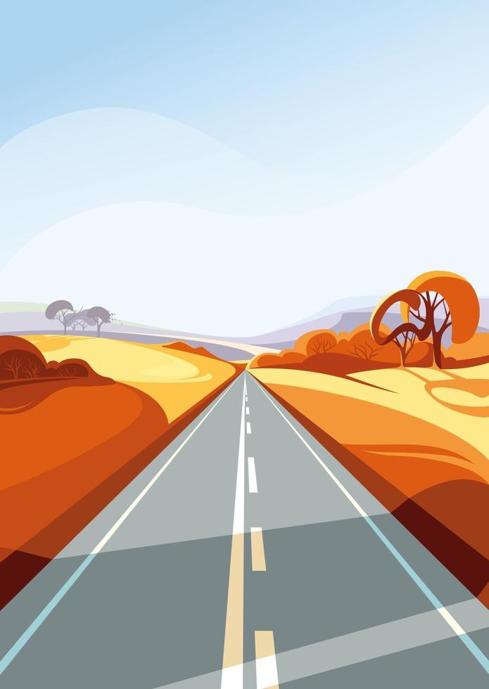 Camino de otoño que se extiende hacia el horizonte en orientación vertical. vector