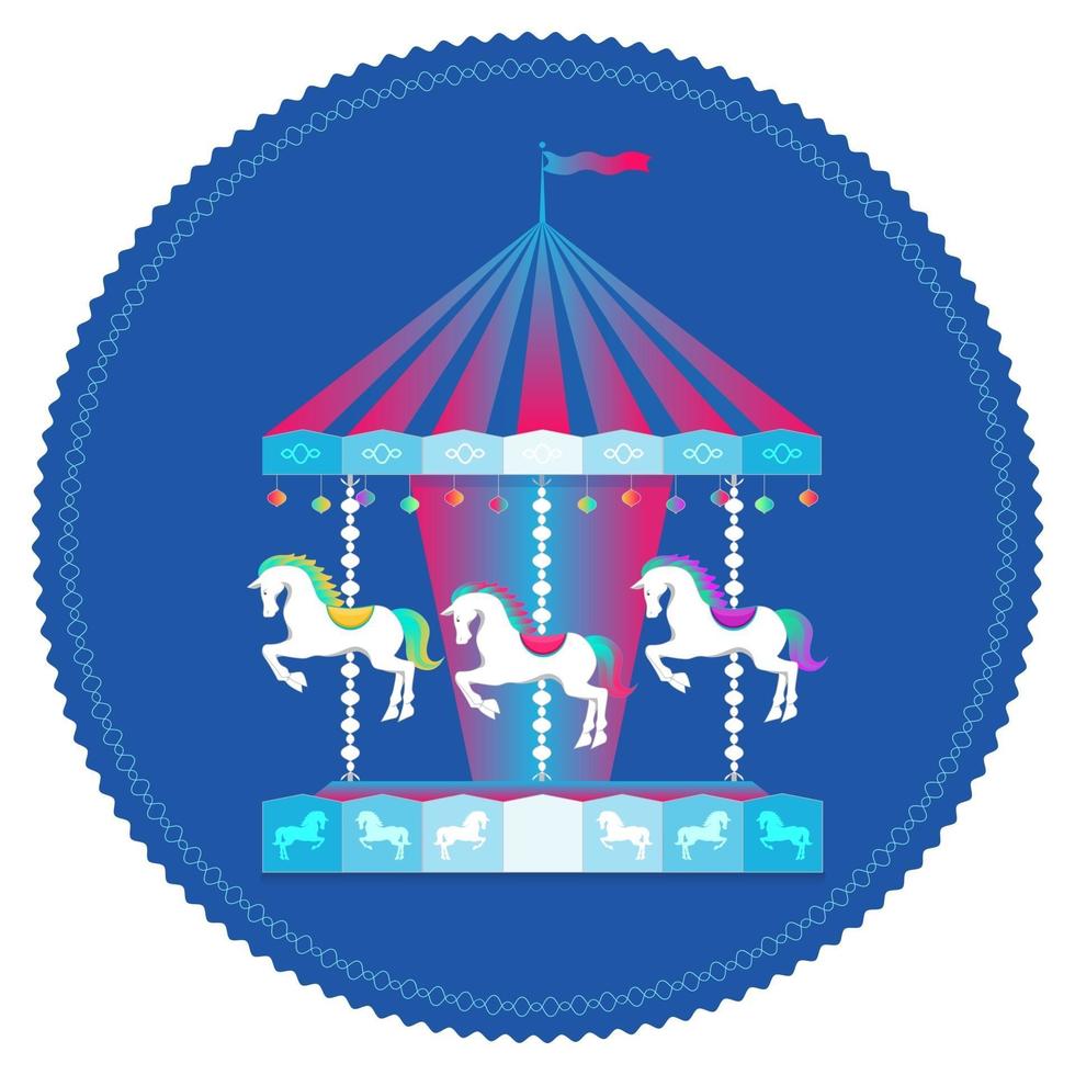 Carousel with horses amusement park concept with Merry go round carousel vector