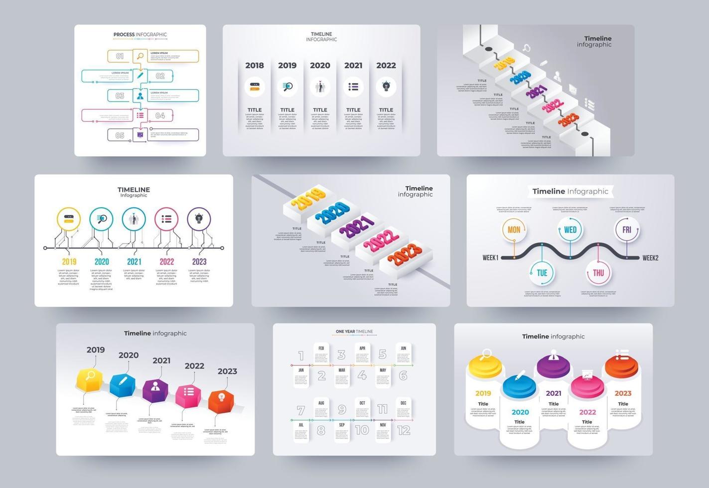 Timeline infographics template collection vector