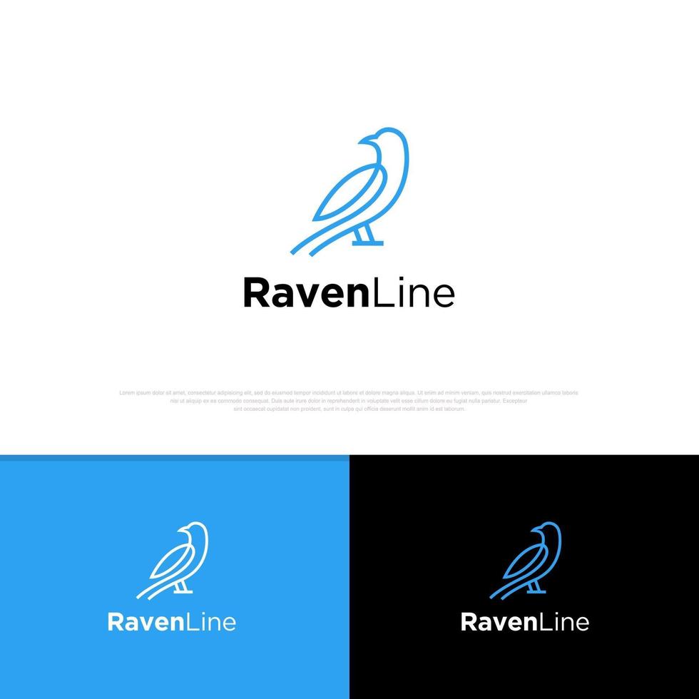 Set of line art raven logo design vector